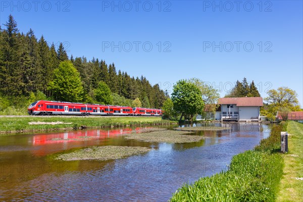 Pesa Link Regional train of Deutsche Bahn DB Bayern in Allgaeu in Ruderatshofen