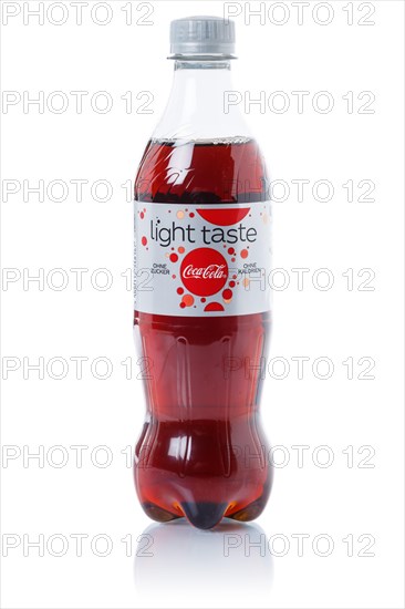 Coca Cola Coca-Cola light Coke lemonade soft drink beverage in a plastic bottle cut-out isolated against a white background