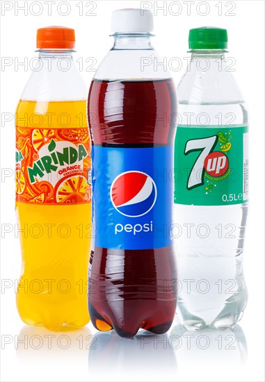 Pepsi Cola 7 up Mirinda lemonade soft drink beverages in plastic bottles exempted isolated
