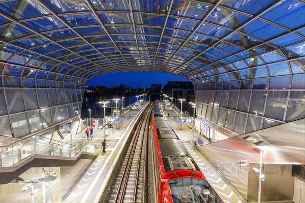 S-Bahn train Deutsche Bahn stop Elbbruecken station in Hamburg