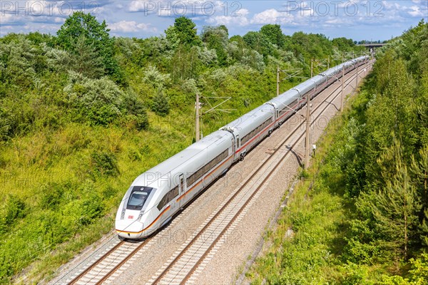 XXL-ICE 4 train of Deutsche Bahn DB on the new NBS Mannheim-Stuttgart line in Germany