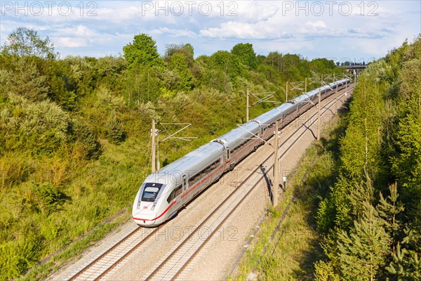 Deutsche Bahn DB ICE 4 train on the new NBS Mannheim-Stuttgart line in Germany