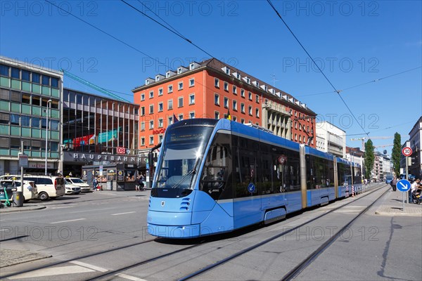 Tram Tram Siemens Avenio train local transport at the main station in Munich