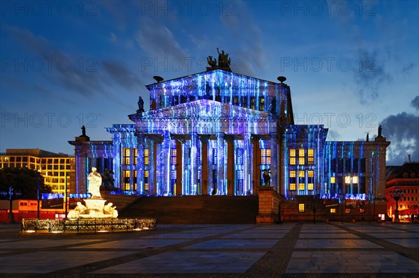 Konzerthaus Berlin Concert Hall and Schiller monument during the Festival of Lights