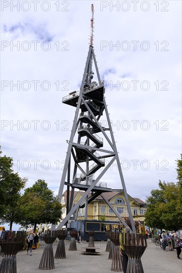 Viewing tower on Uetliberg overlooking the city of Zurich and Lake Zurich