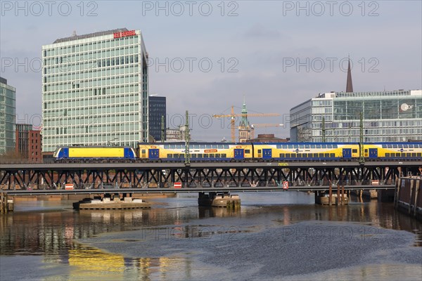 Metronom regional train on the Oberhafen bridge in Hamburg