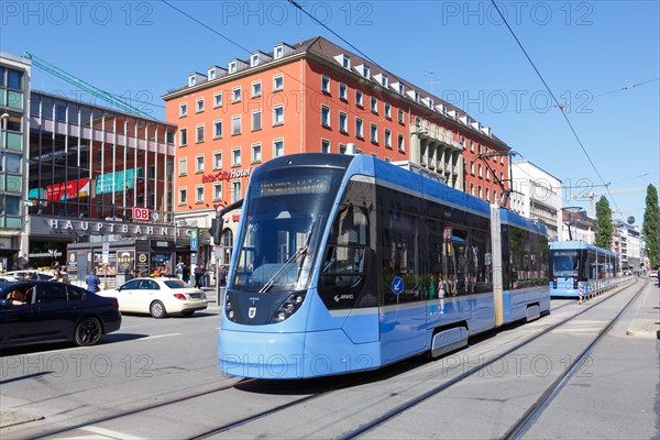 Tram Tram Siemens Avenio train local transport at the main station in Munich