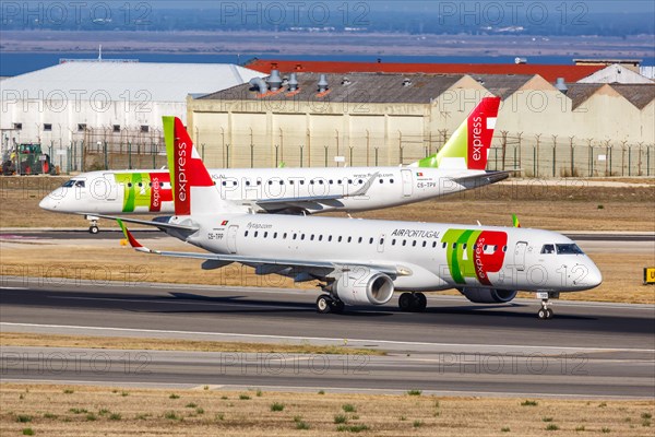 An Embraer 190 aircraft of TAP Portugal Express with registration CS-TPP at Lisbon Airport