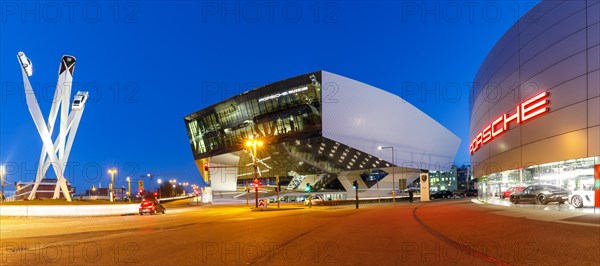 Porsche Museum Zuffenhausen art work modern architecture panorama in Stuttgart