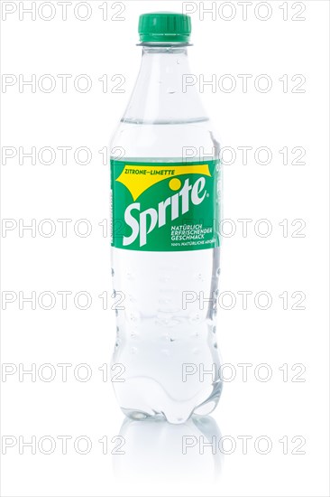 Sprite lemonade soft drink beverage in a plastic bottle cut-out isolated against a white background