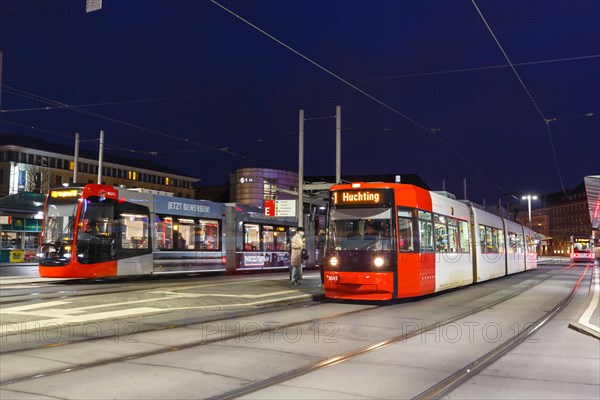 Tram Tram Tram local transport at the stop central railway station in Bremen