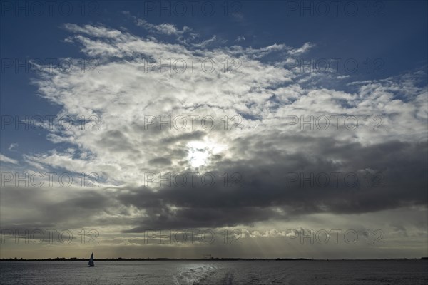 Cloudy atmosphere over the Elbe between Hamburg and Brunsbuettel