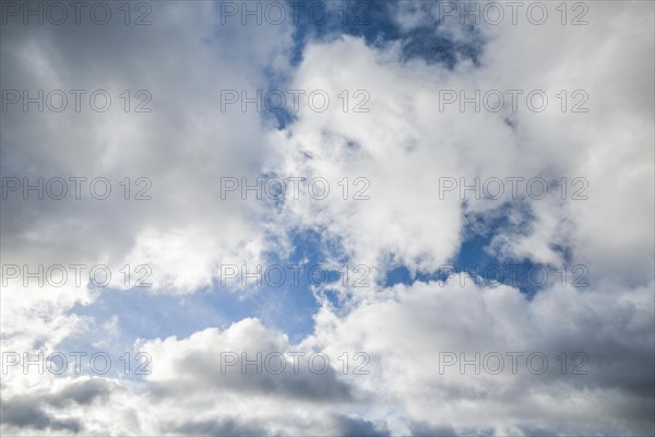 Stratocumulus clouds and blue sky windows form spectacular cloud formation in the sky during Foehn storm