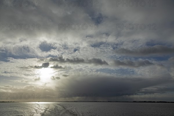 Cloudy atmosphere over the Elbe between Hamburg and Brunsbuettel