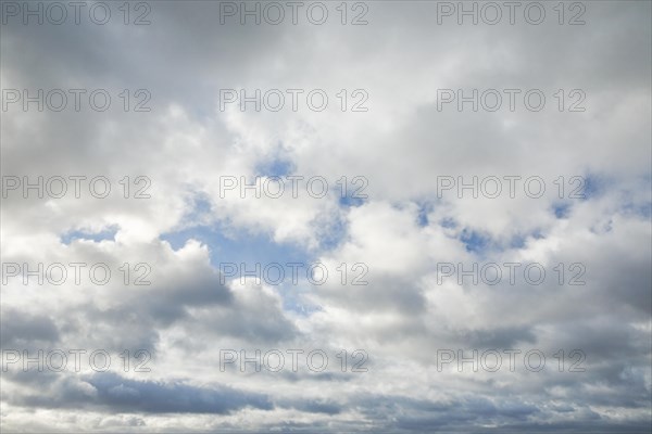 Stratocumulus clouds and blue sky windows form spectacular cloud formation in the sky during Foehn storm