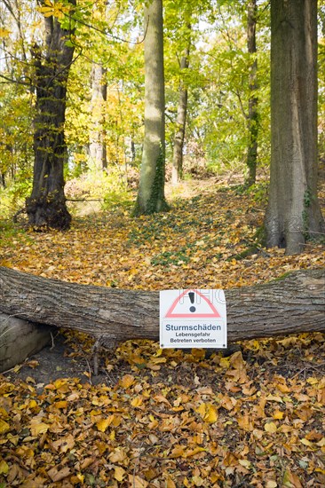 Warning sign storm damage