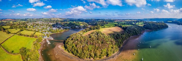 Panorama over Stoke Gabriel and River Dart from a drone