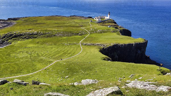 View from above the peninsula and Neist Point lighthouse