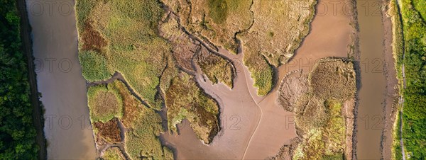 Top Downe view of Tidal Creek at River Teign from a drone