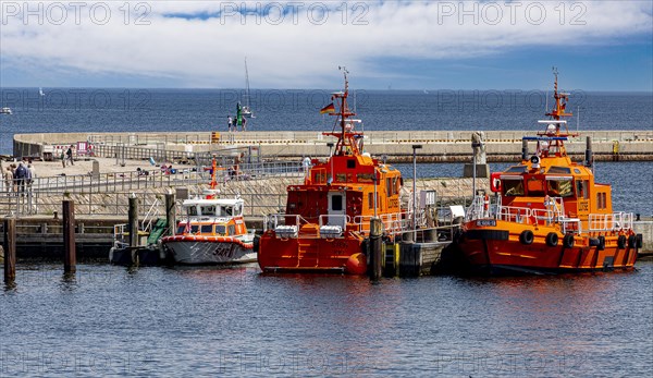 Rescue boats and pilot boats in the harbour of Travemuende