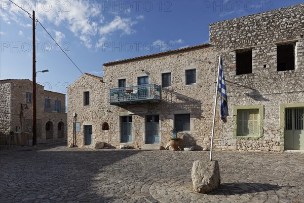 Square with historic stone houses