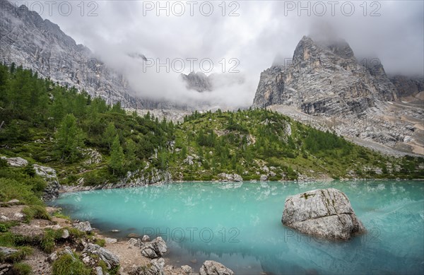 Turquoise green mountain lake