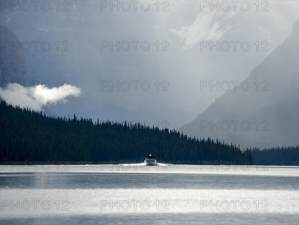 Boat on Maligne Lake