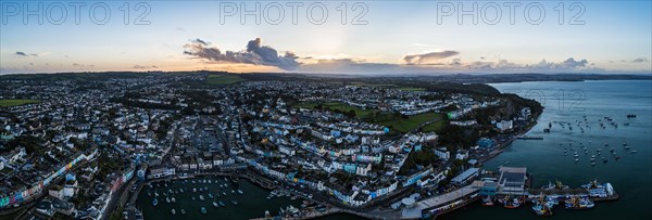 Panorama of Brixham Marina and Harbour from a drone