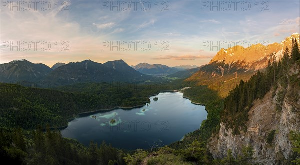 View over the Eibsee lake at sunset