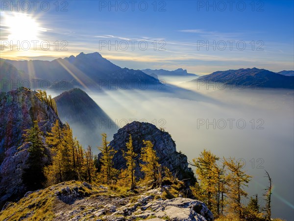 View from large Schoberstein of Attersee and Mondsee in the haze