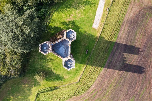 The Belvedere Tower over Powderham Park from a drone