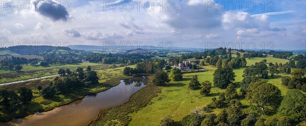 Powderham Castle and Powderham Park from a drone