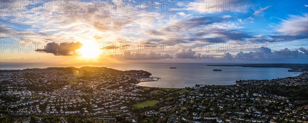 Panorama of Sunrise over Torquay from a drone