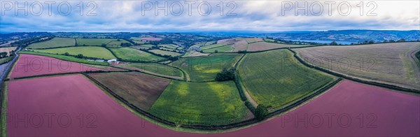 Panorama of Fields over Labrador Bay and River Teign from a drone