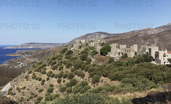 Abandoned village with stone residential towers