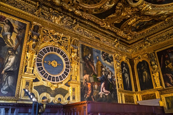 Sala del Collegio with wall clock