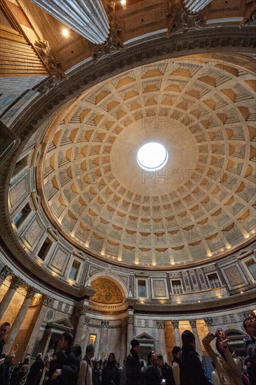 Interior of ancient Roman temple Pantheon with dome