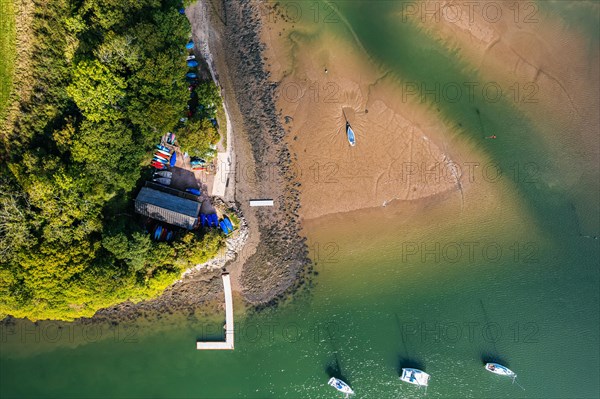 Top Down view of River Dart in Stoke Gabriel from a drone