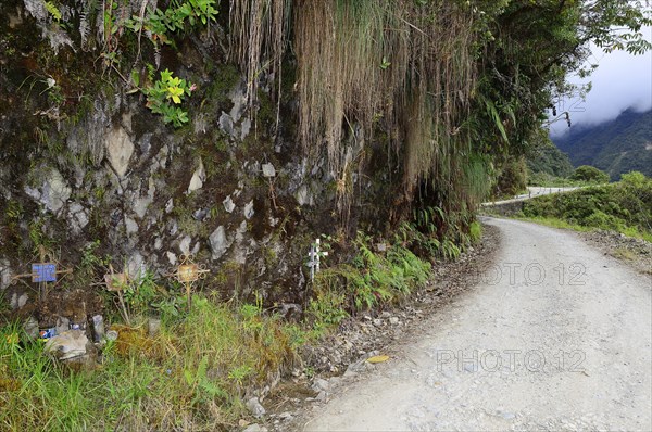 Crosses at a Death Road accident site