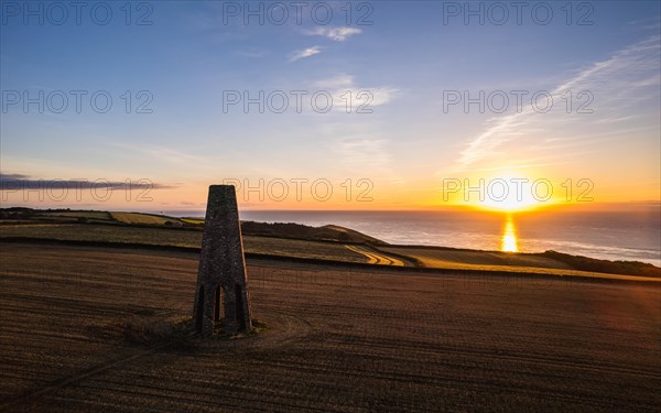 Sunrise over The Daymark from drone