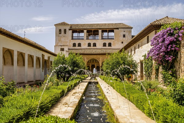 Generalife Moorish palace with green courtyard in Alhambra