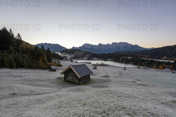 Lake Gerold in autumn shortly in front of sunrise