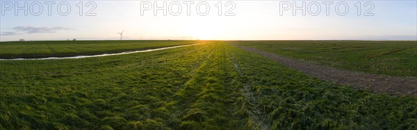 Panorama Sunset Salt marshes on the dyke