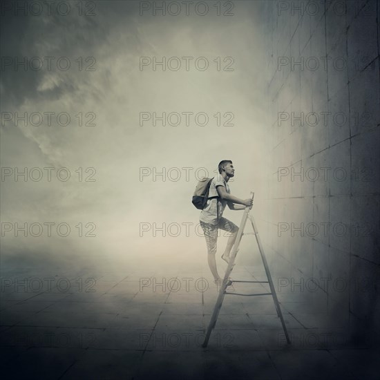 Abstract idea with a person climbing a ladder