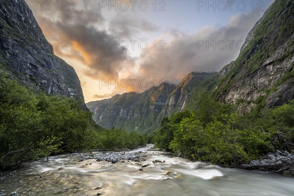 River Kjenndalselva in the glacial valley of the Kjenndalsbreen glacier