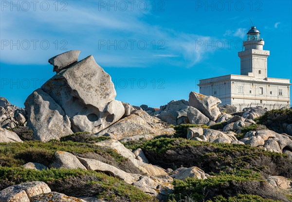 Rock formation with lighthouse in Capo Testa