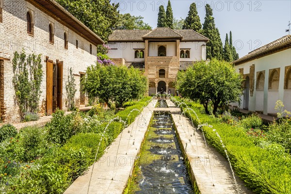 Generalife Moorish palace with green courtyard in Alhambra