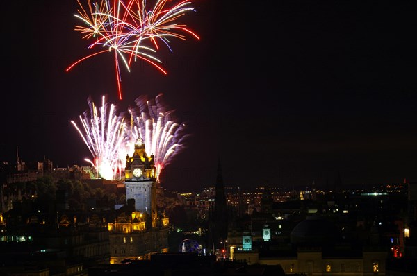 Fireworks over buildings