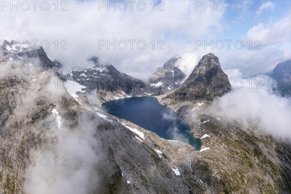 View of lake Bispevatnet and mountain Bispen