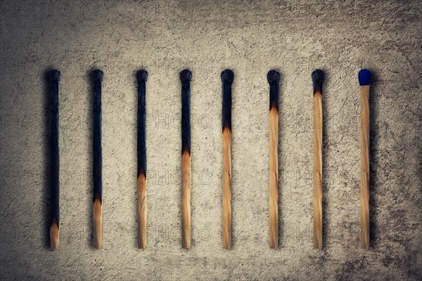 Set of burnt match at different stages